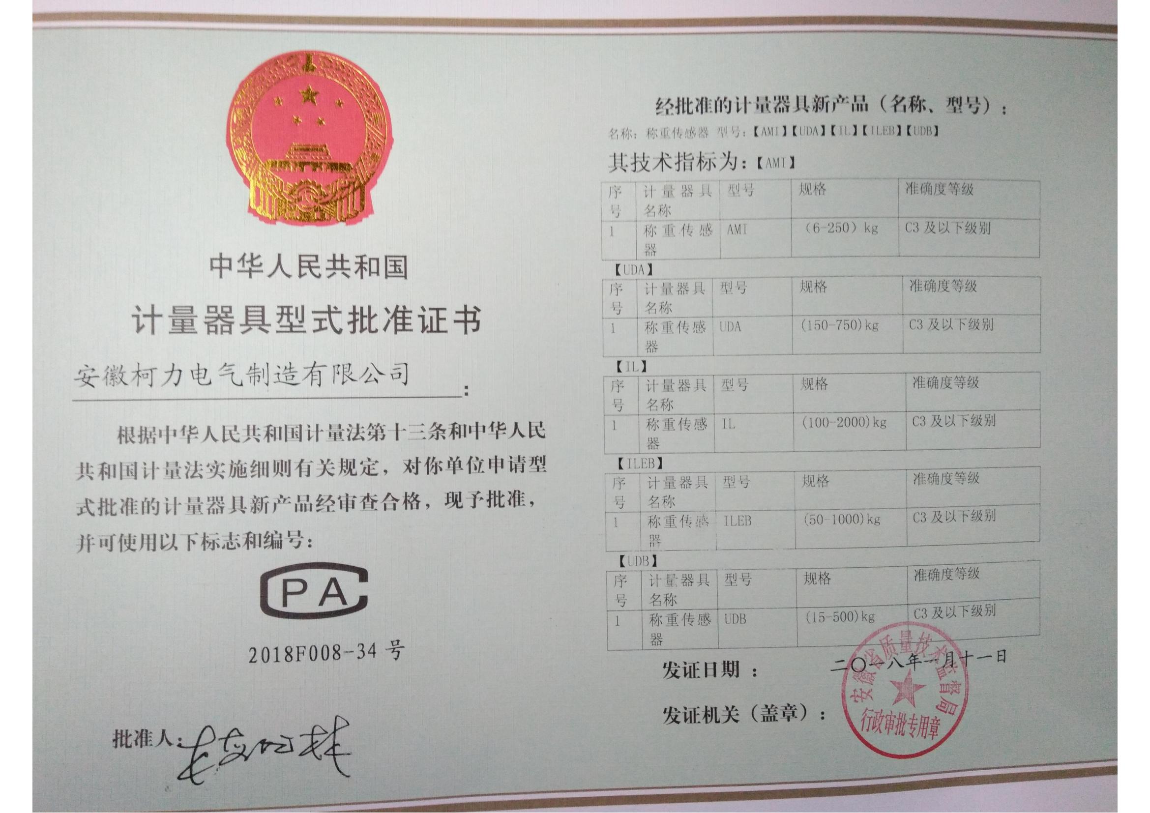 型式批准证书AMI、UDA、UDB、IL、ILEB(安徽开运体育)